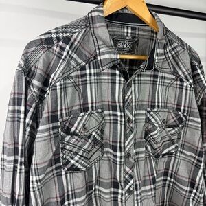 Buckle Black Athletic Fit Men's XXL Plaid Button Up